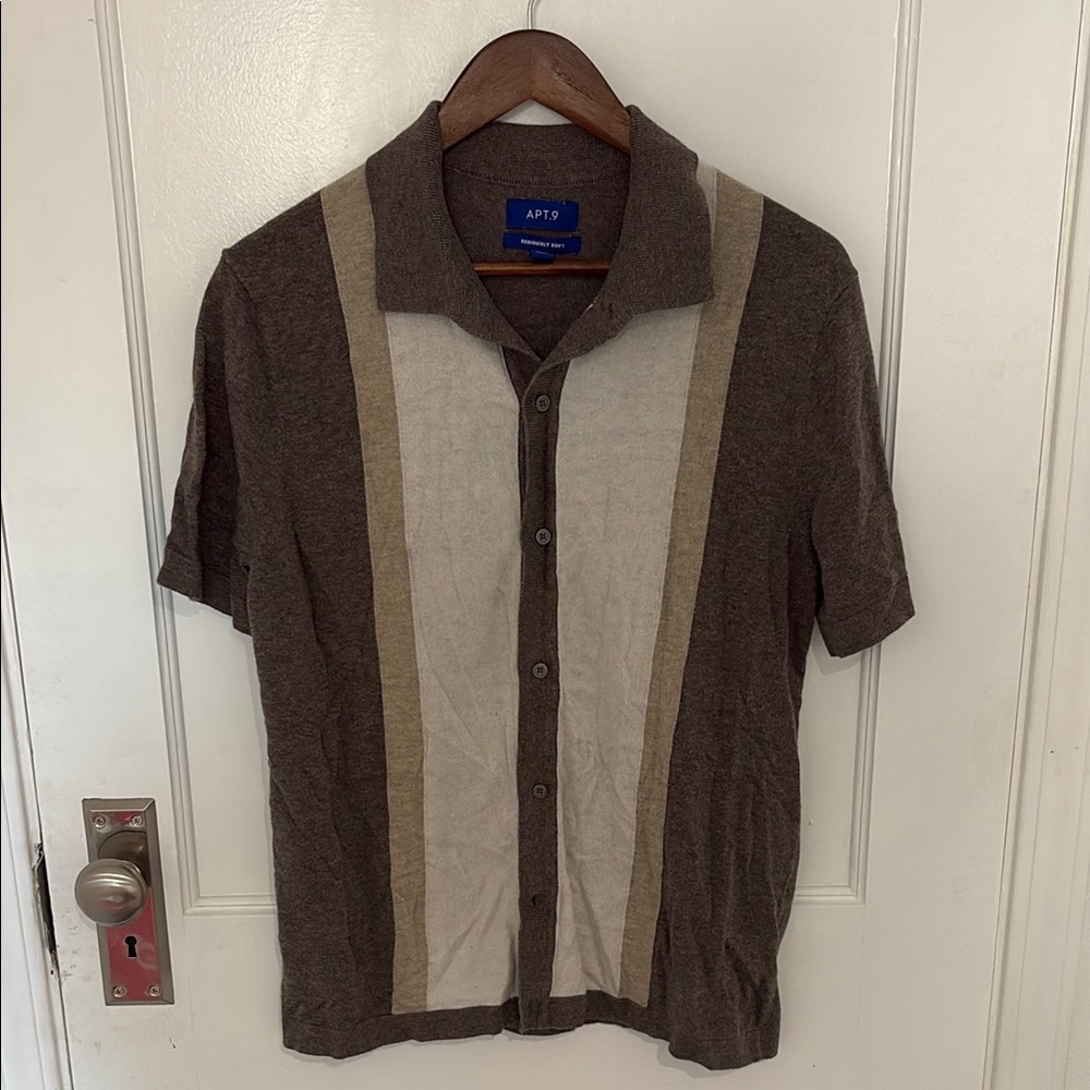 Apt. 9 Brown and Tan Casual Button Down Shirt
